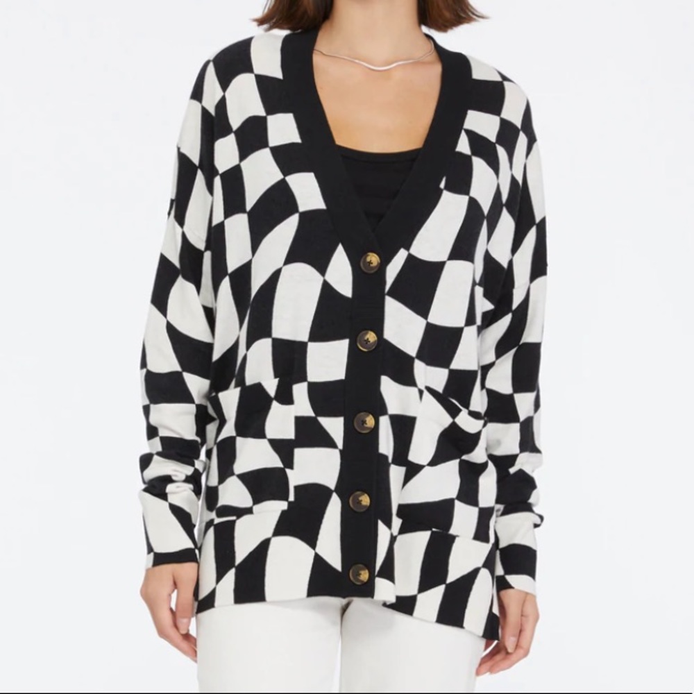 Sanctuary Cityscape Cardi Warped Check Cardigan Sweater Size XS